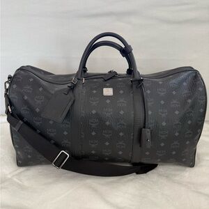 MCM Black Visetos Monogram Weekender Duffel Bag